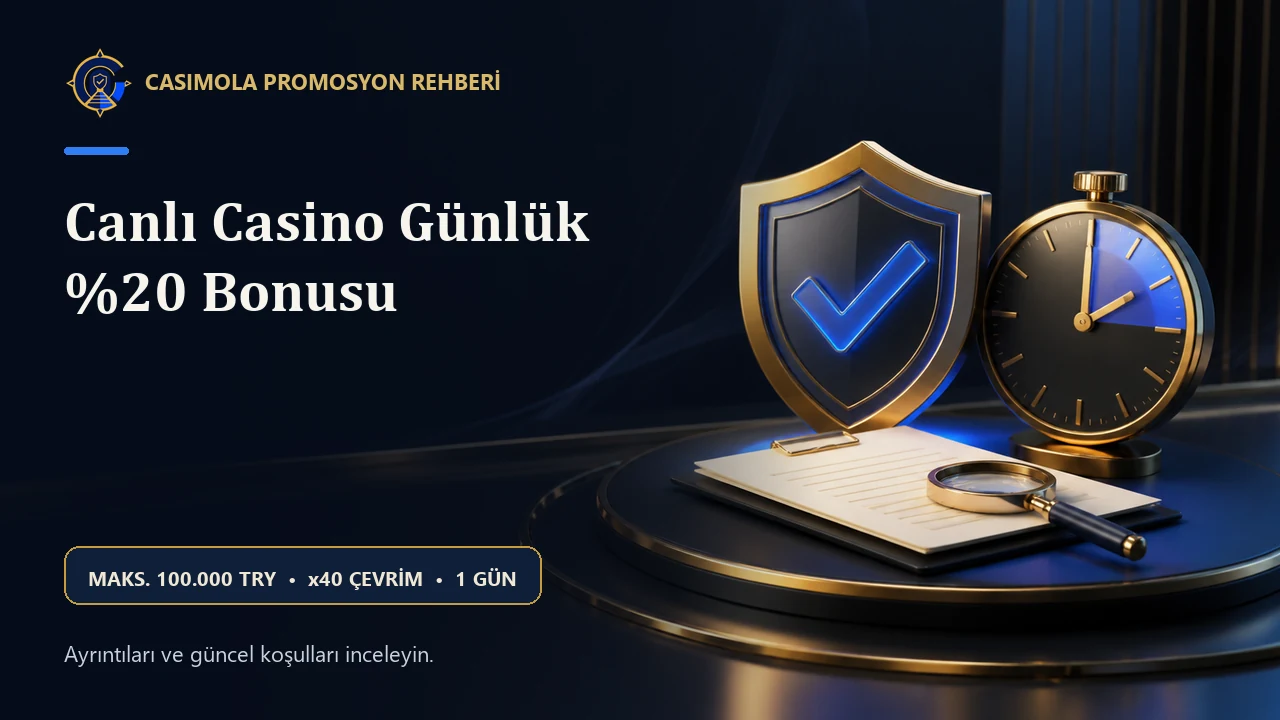 Casimola canlı casino günlük yüzde 20 bonusu özeti